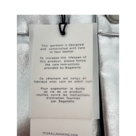 7 For All Mankind Silver Vegan Leather Midi Skirt New Tags Metallic Large 12 14 - Picture 3 of 5